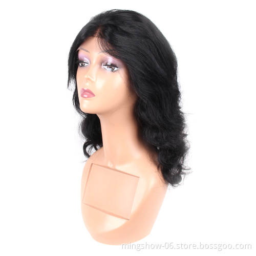 Fast delivery cheap raw hair black 3b curly human frontal wig with bangs